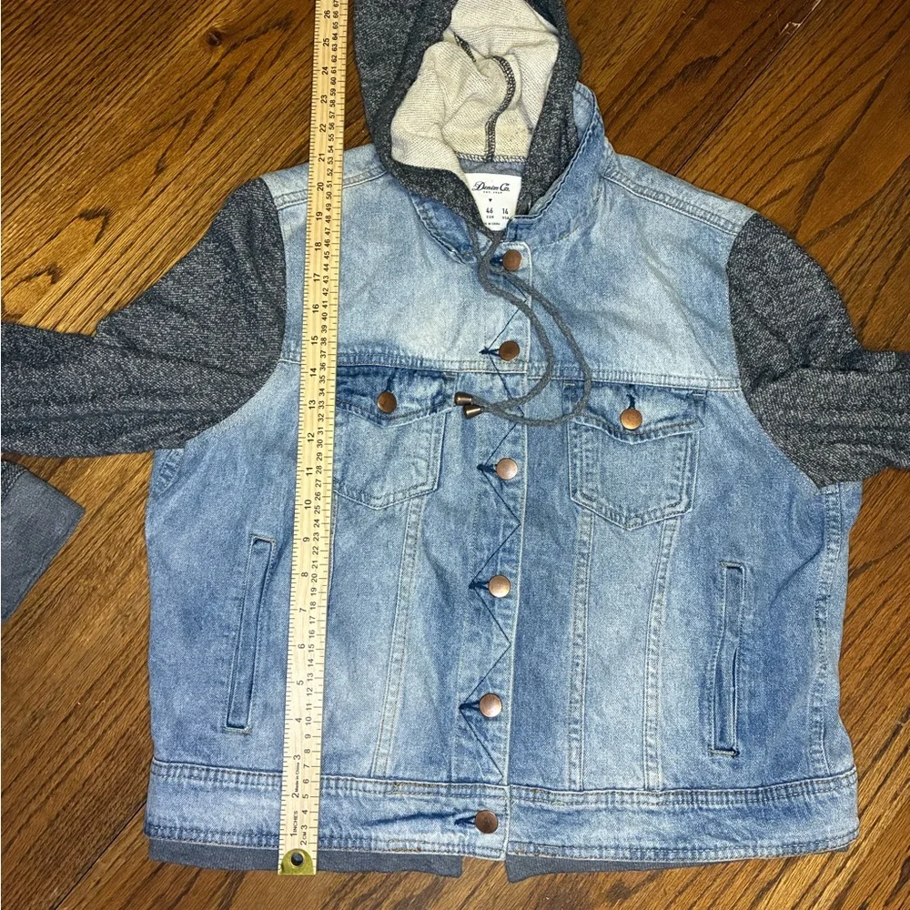 Denim Co Kids Mixed Media Jean Jacket‎ Hoodie Light Wash Grey Size 14